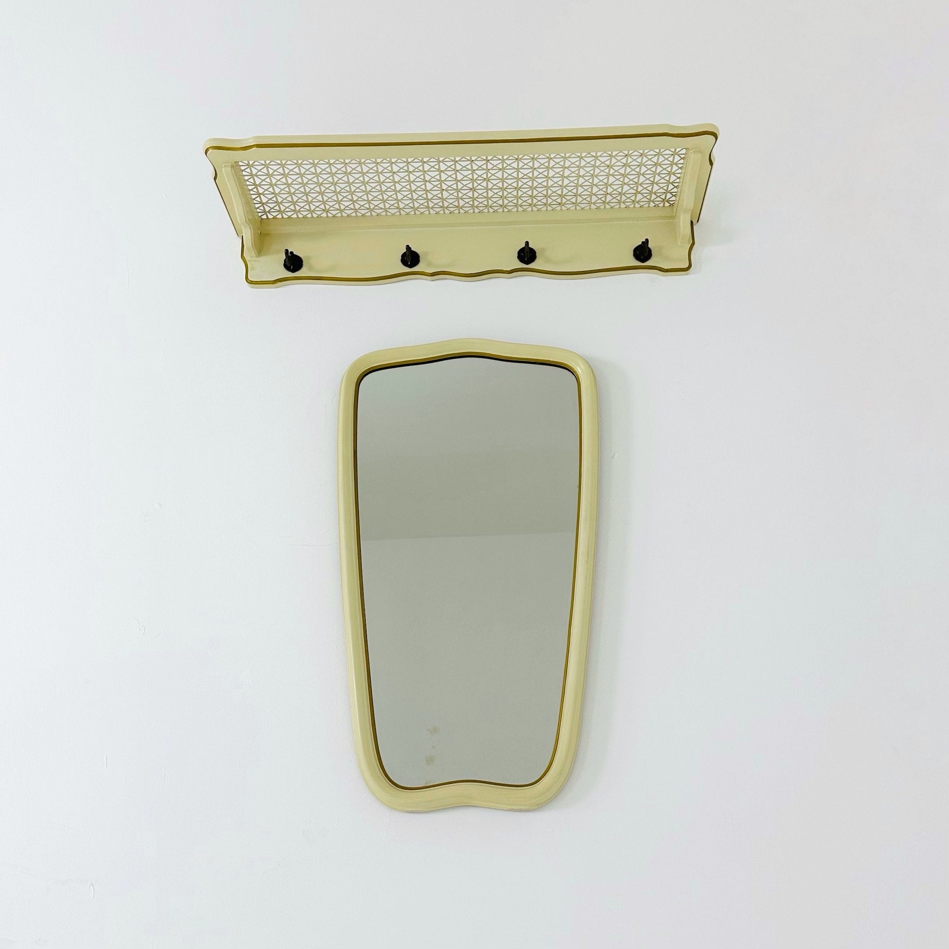 Mid-century wooden Frame Minimalist Mirror and shelf , 1950s, Germany by Mann Möbel