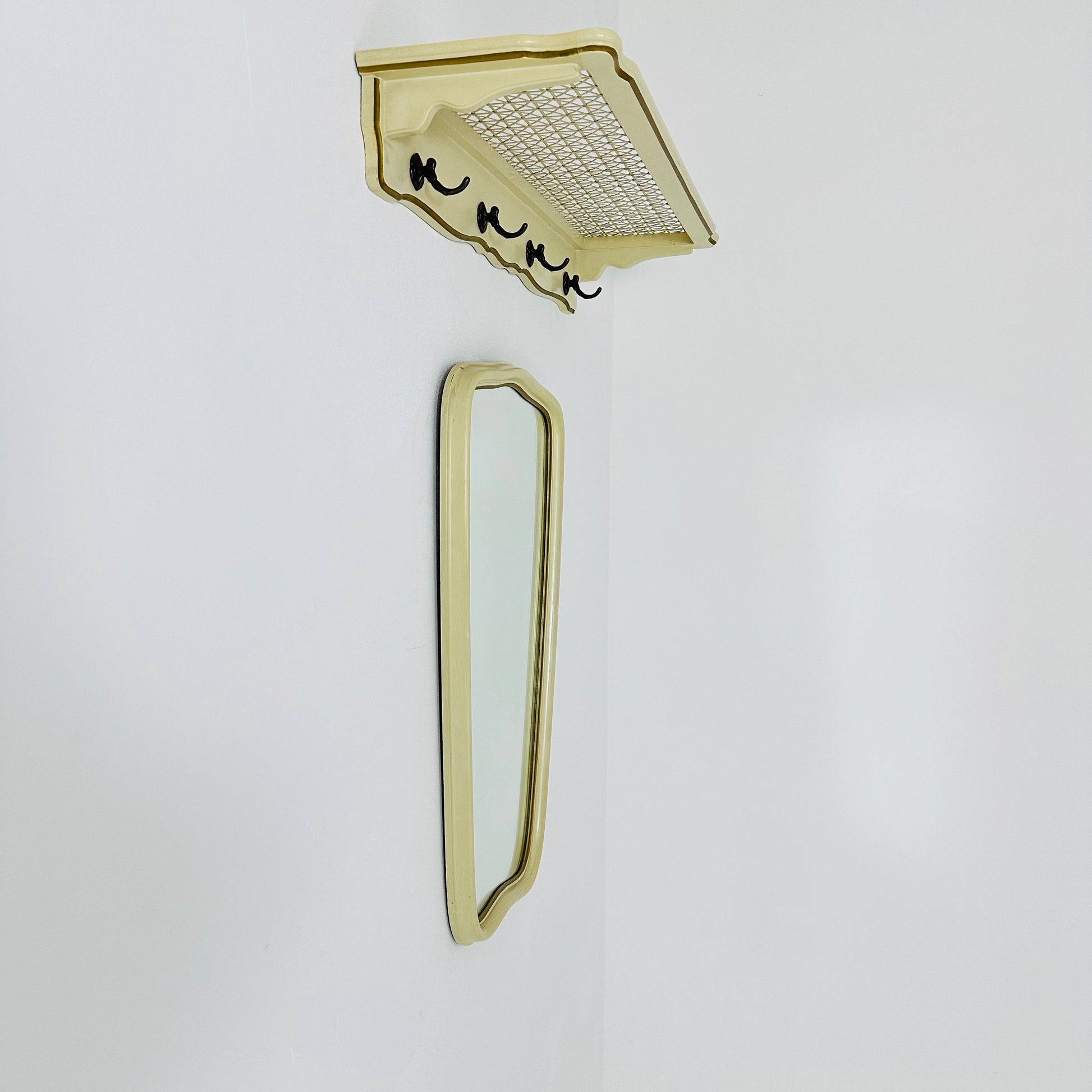 Mid-century wooden Frame Minimalist Mirror and shelf , 1950s, Germany by Mann Möbel