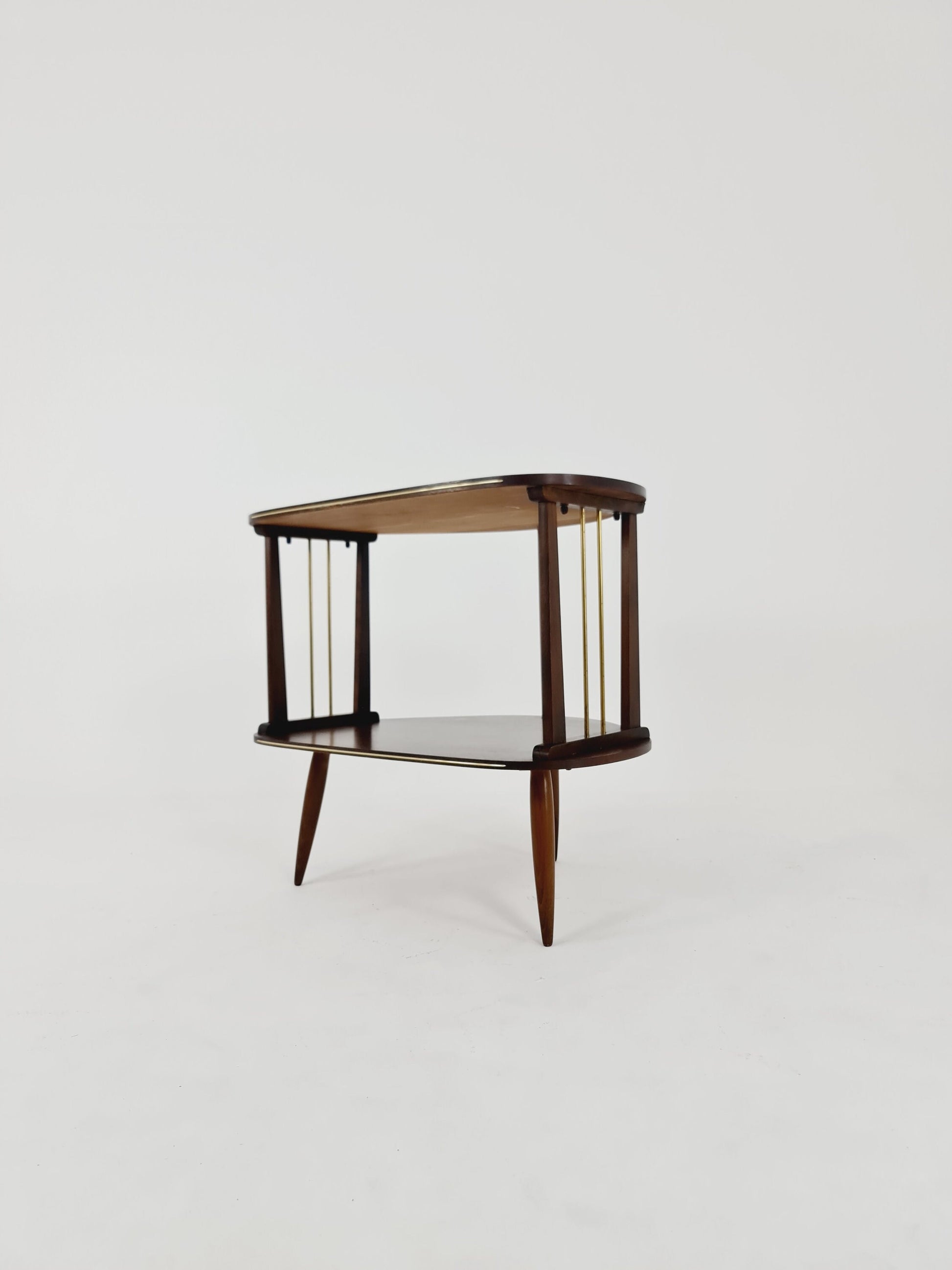 German mid-century walnut and Brass small TV sideboard /side table, 1950s