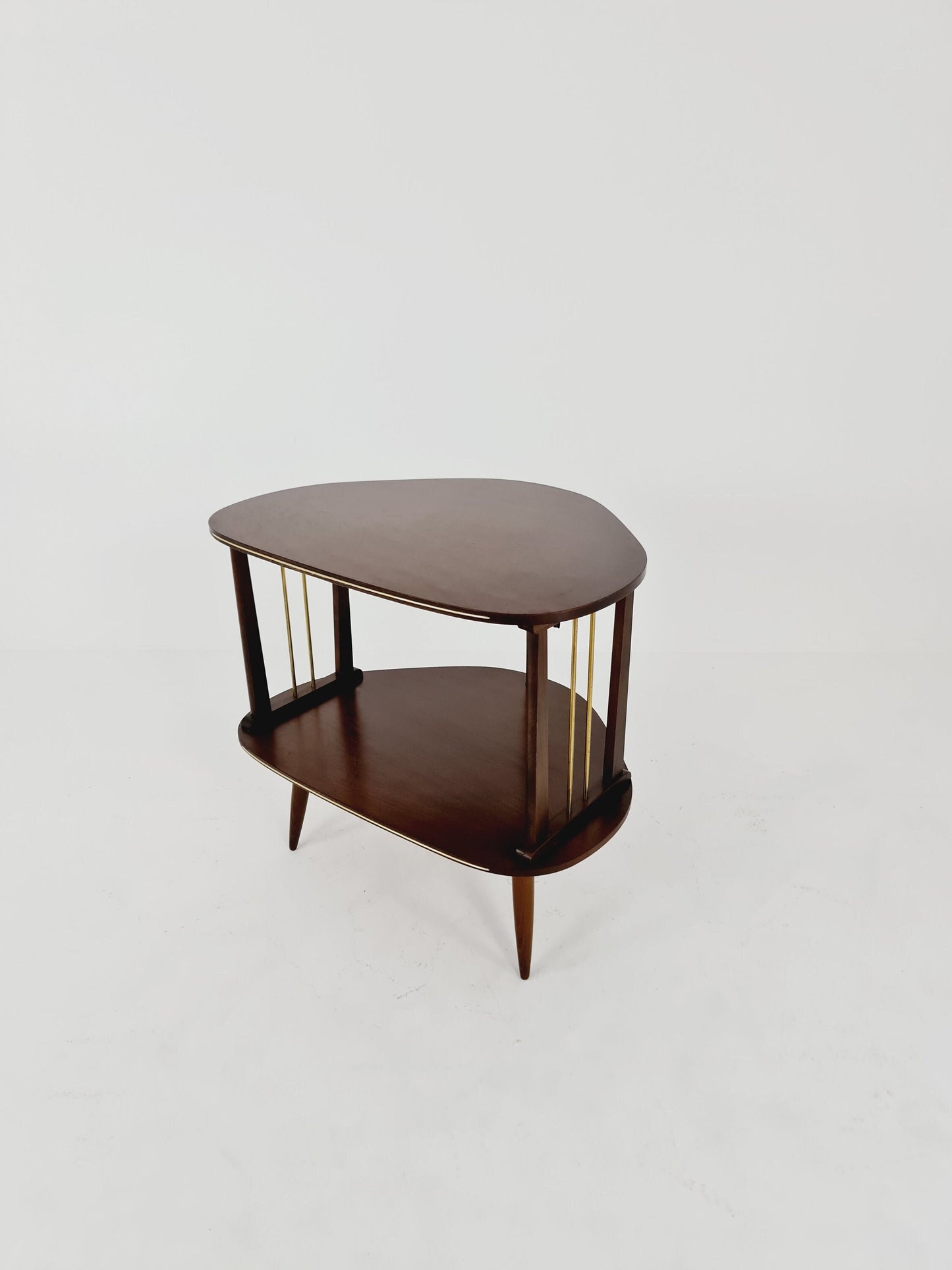 German mid-century walnut and Brass small TV sideboard /side table, 1950s