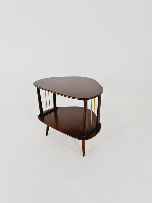 German mid-century walnut and Brass small TV sideboard /side table, 1950s