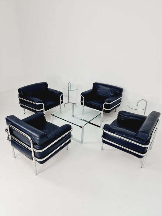 Mid century leather Bauhaus -Style of Cassia LC2 style sofa ,Set of 4 1980s