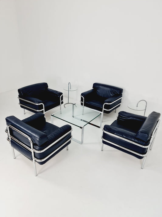 Mid century leather Bauhaus -Style of Cassia LC2 style sofa ,Set of 4 1980s