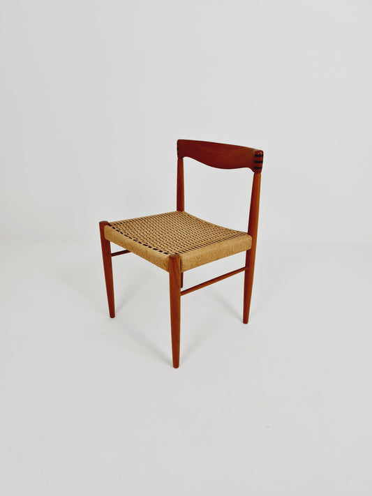 Danish teak & danish cord dining chair by H. W. Klein for Bramin, 1960s,