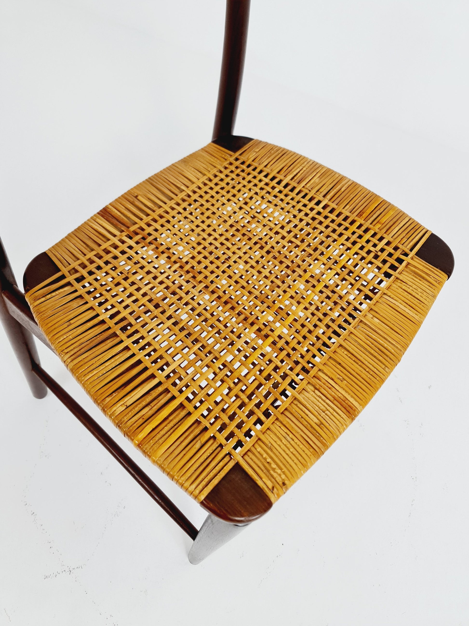 German teak & Rattan dining chair by Georg Leowald for wilkhan 1960s,