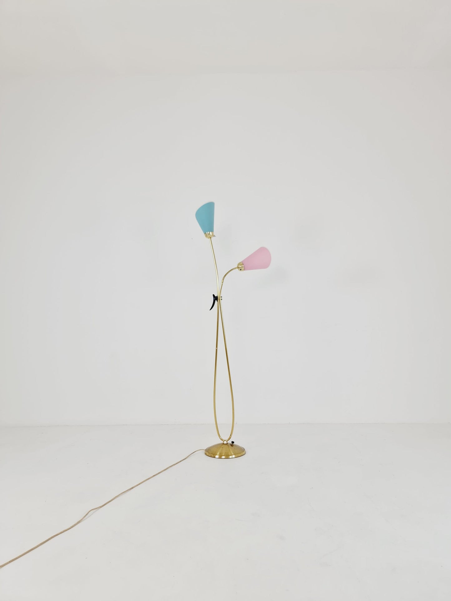 Mid century brass German Arc floor lamp with flex arms, 1960s
