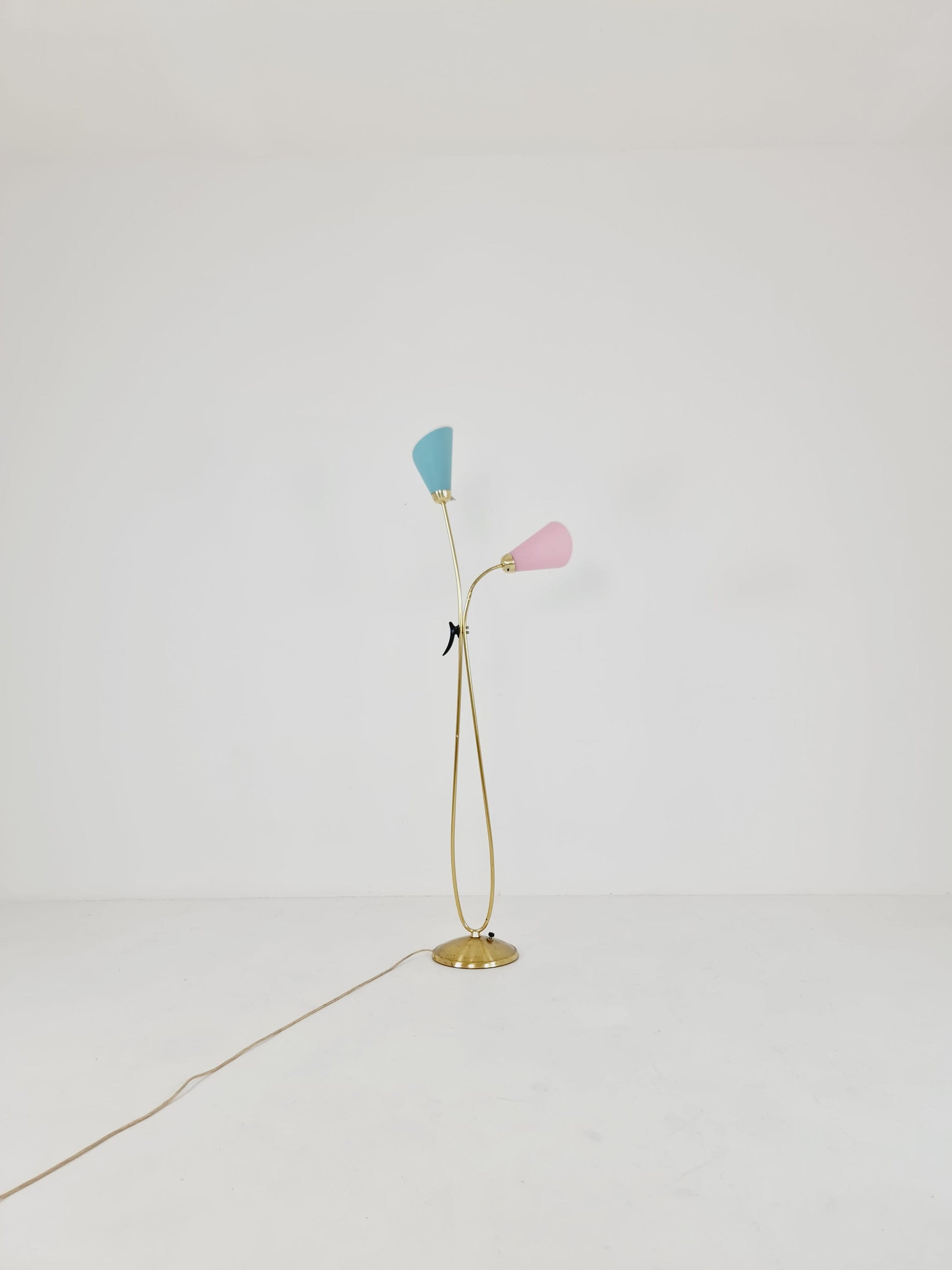 Mid century brass German Arc floor lamp with flex arms, 1960s