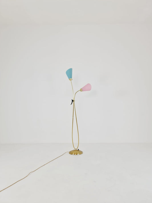 Mid century brass German Arc floor lamp with flex arms, 1960s