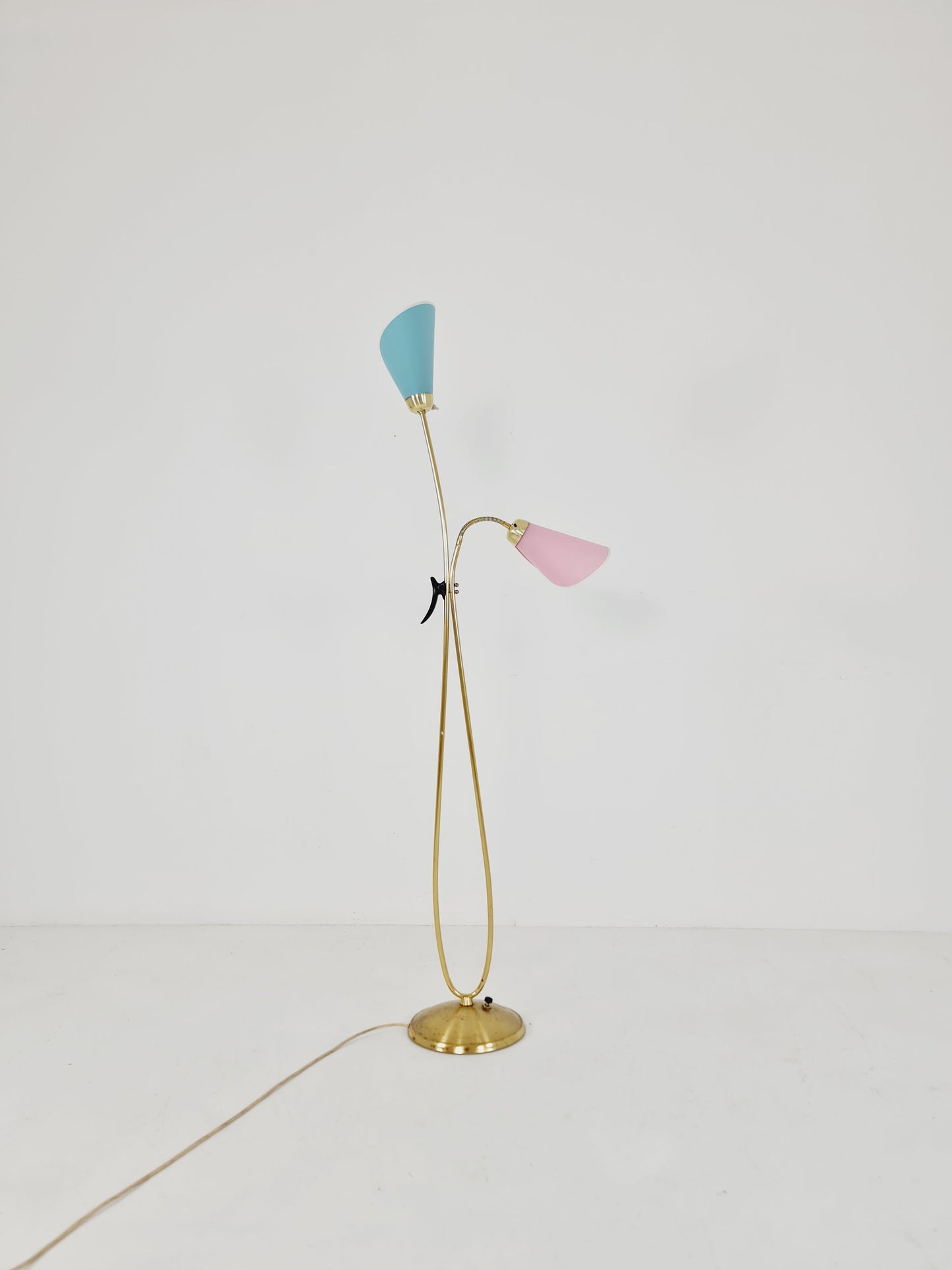 Mid century brass German Arc floor lamp with flex arms, 1960s
