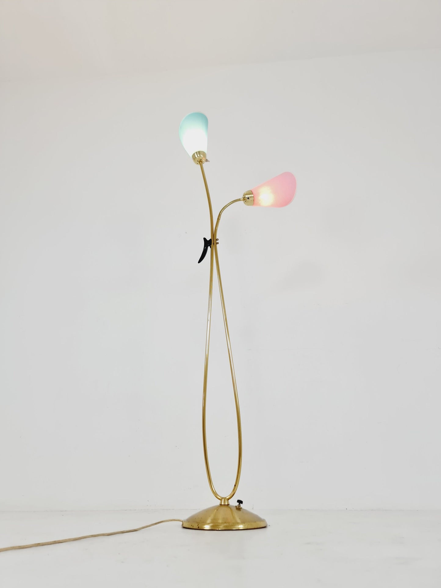 Mid century brass German Arc floor lamp with flex arms, 1960s