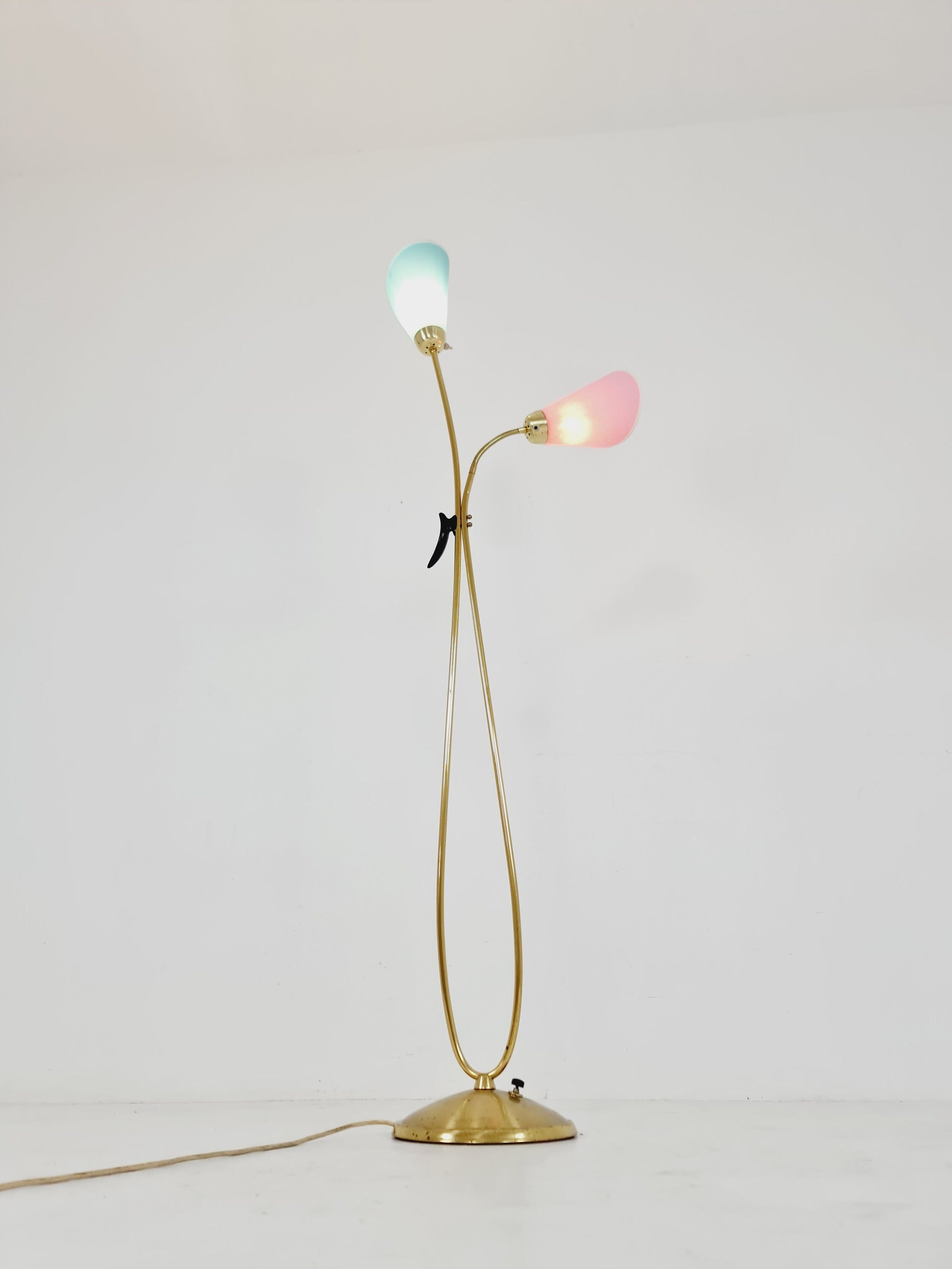 Mid century brass German Arc floor lamp with flex arms, 1960s