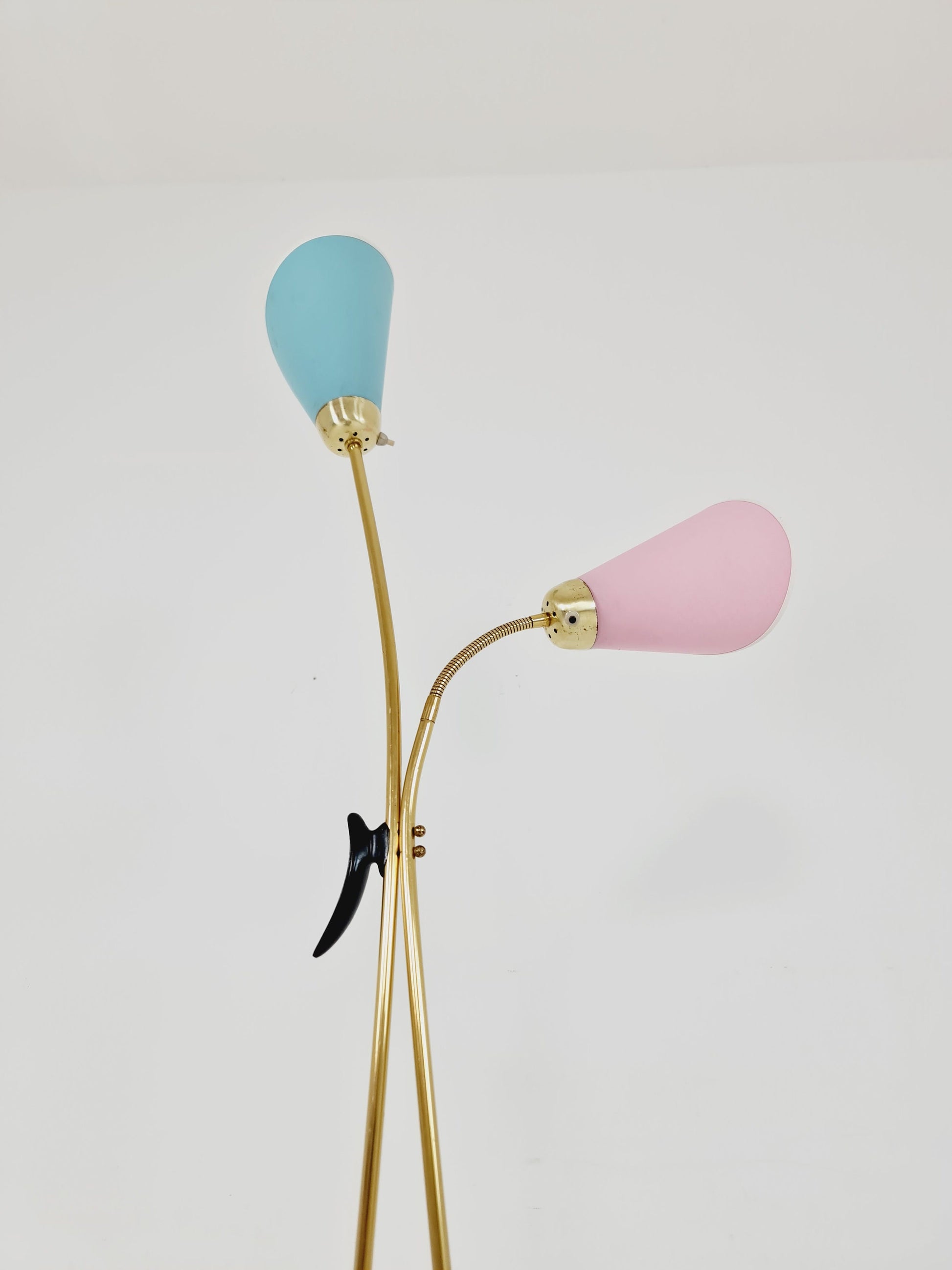 Mid century brass German Arc floor lamp with flex arms, 1960s