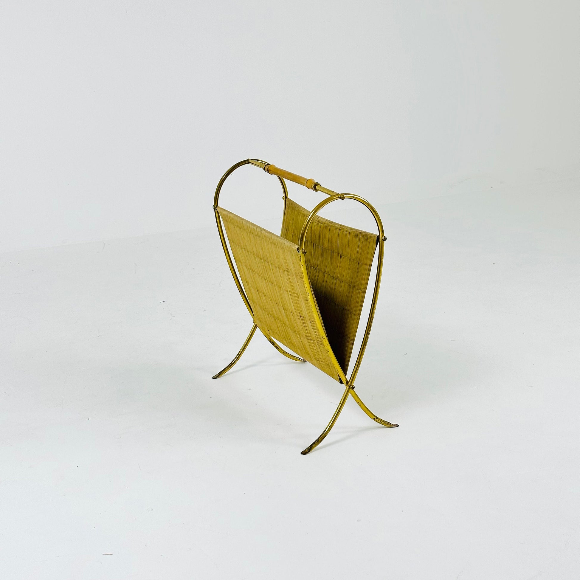 Mid-Century Brass & Bamboo Magazine Rack,1950s
