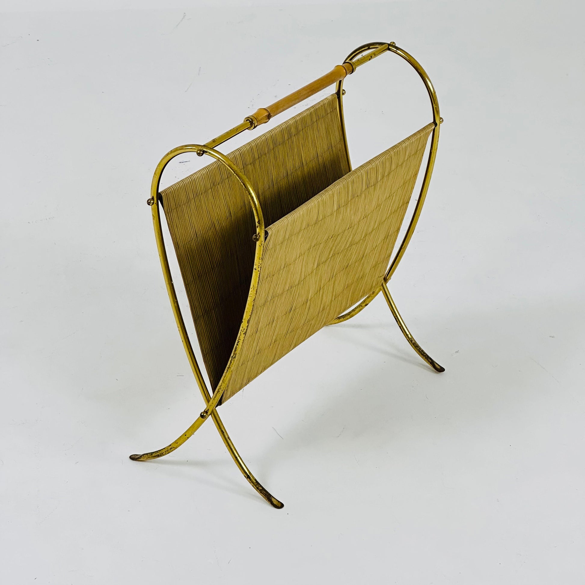 Mid-Century Brass & Bamboo Magazine Rack,1950s
