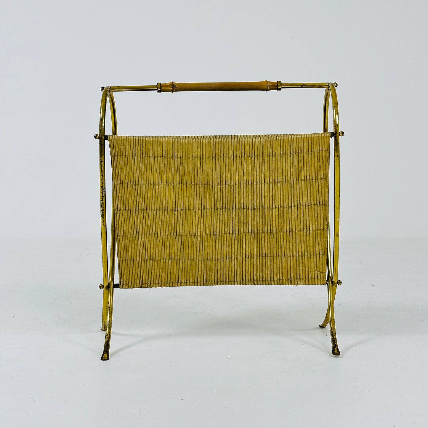 Mid-Century Brass & Bamboo Magazine Rack,1950s