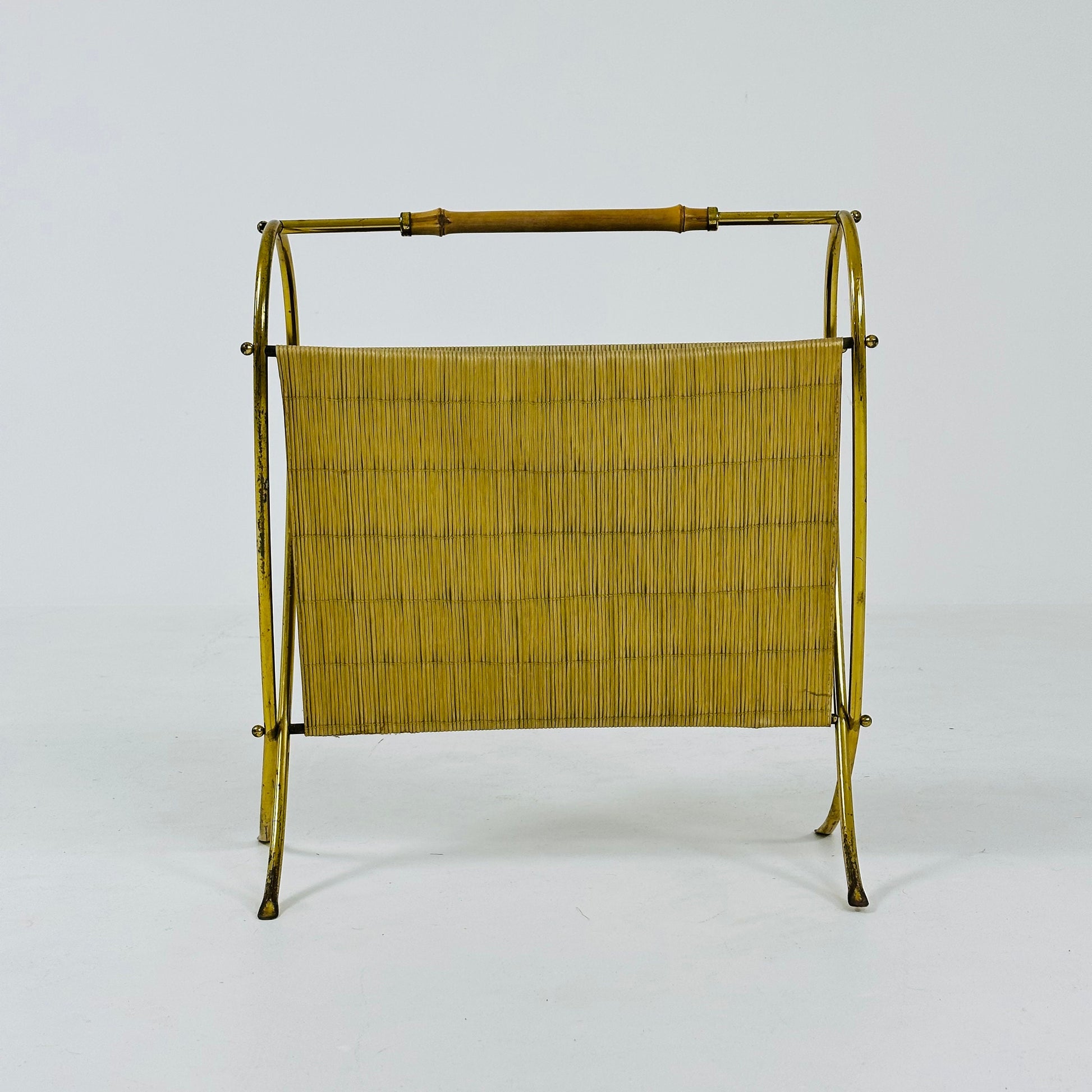 Mid-Century Brass & Bamboo Magazine Rack,1950s