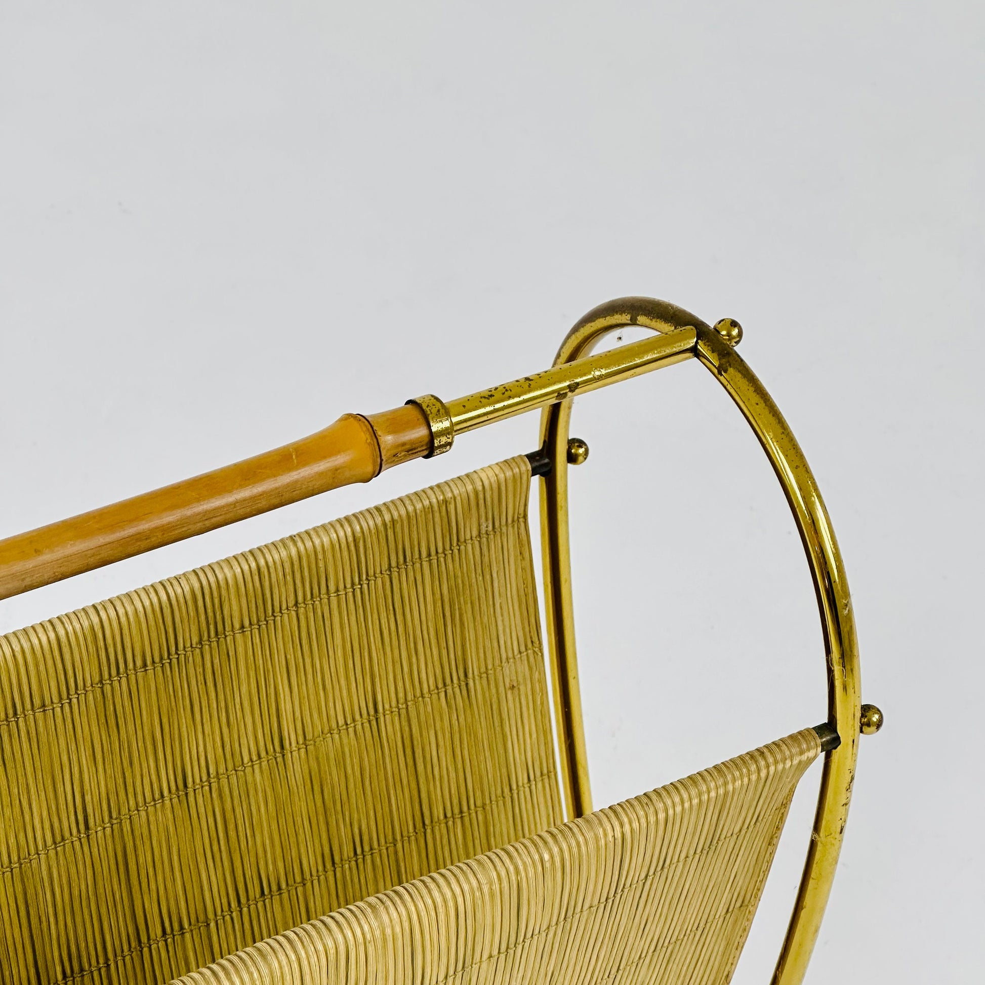 Mid-Century Brass & Bamboo Magazine Rack,1950s