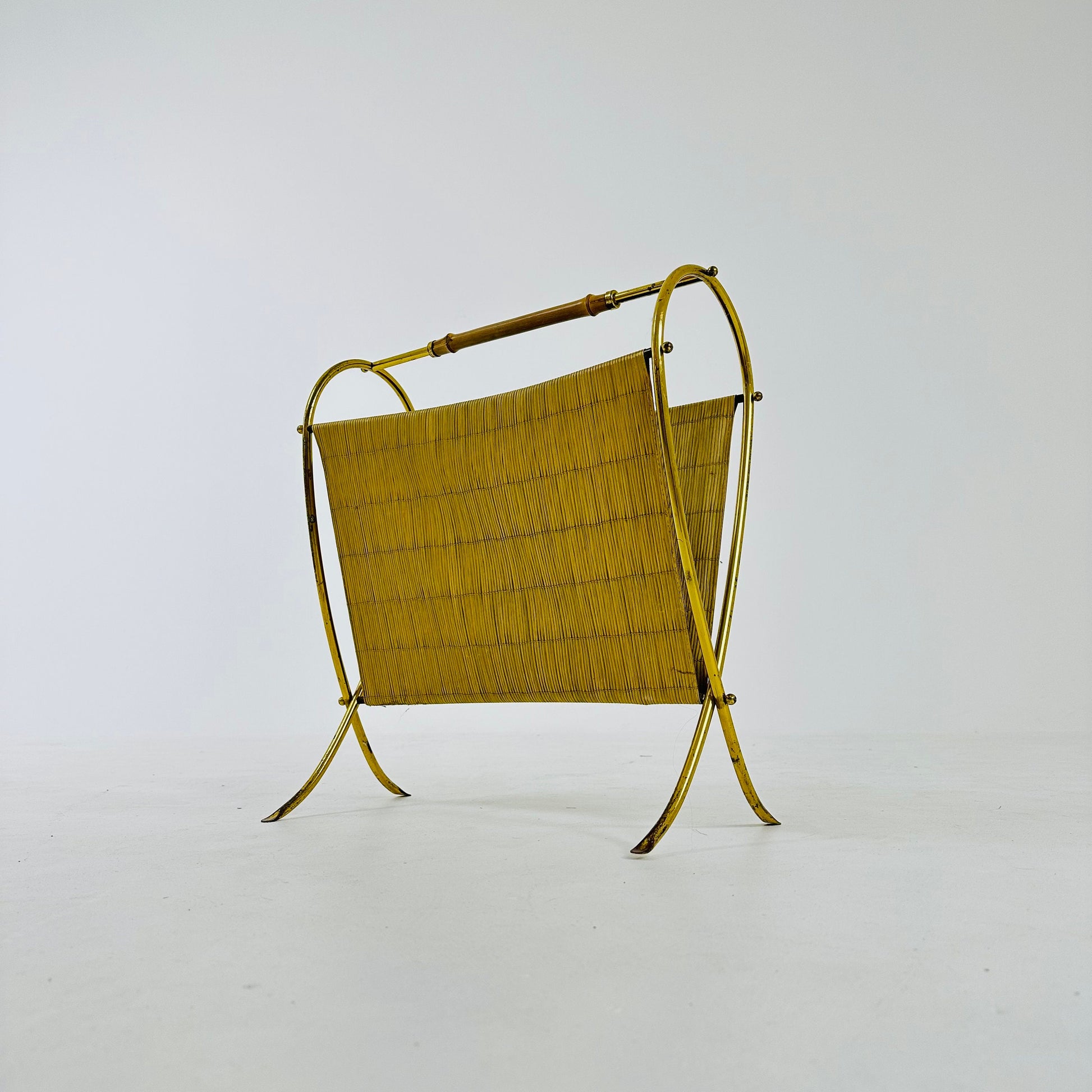Mid-Century Brass & Bamboo Magazine Rack,1950s