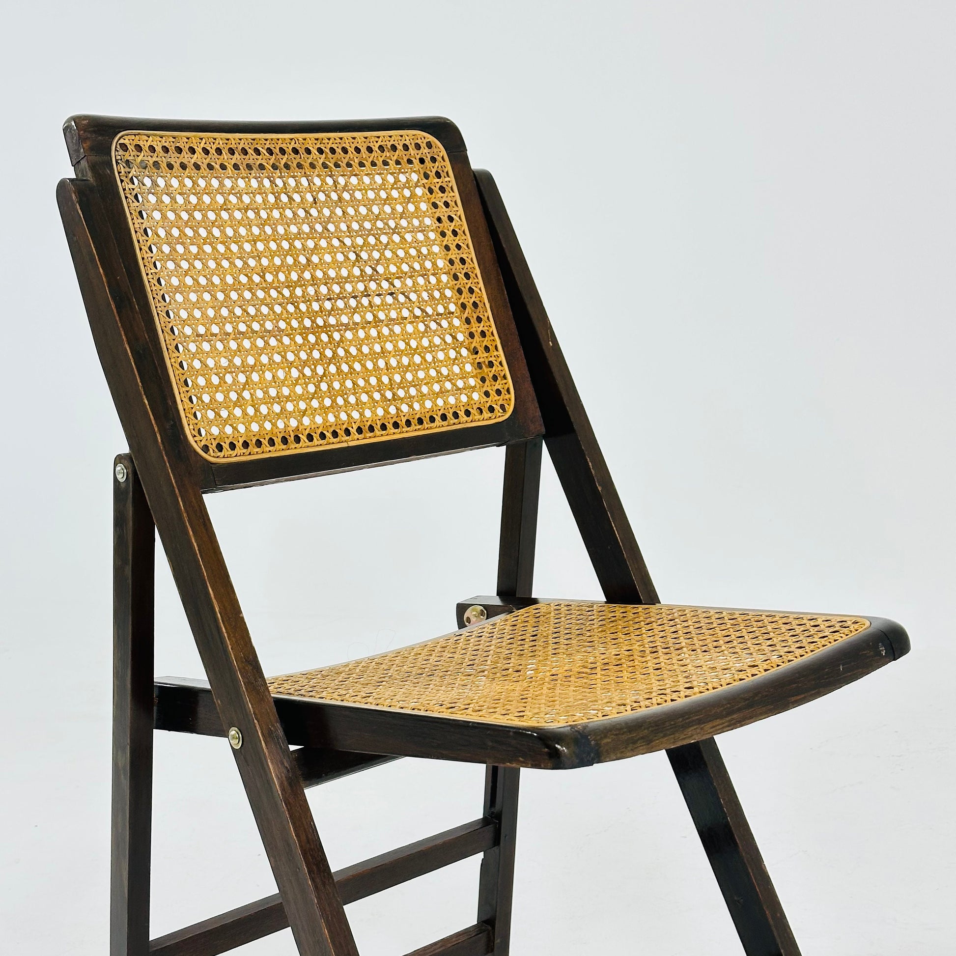 Rattan vintage folding chair Gilles ebonized Italy, 1960s