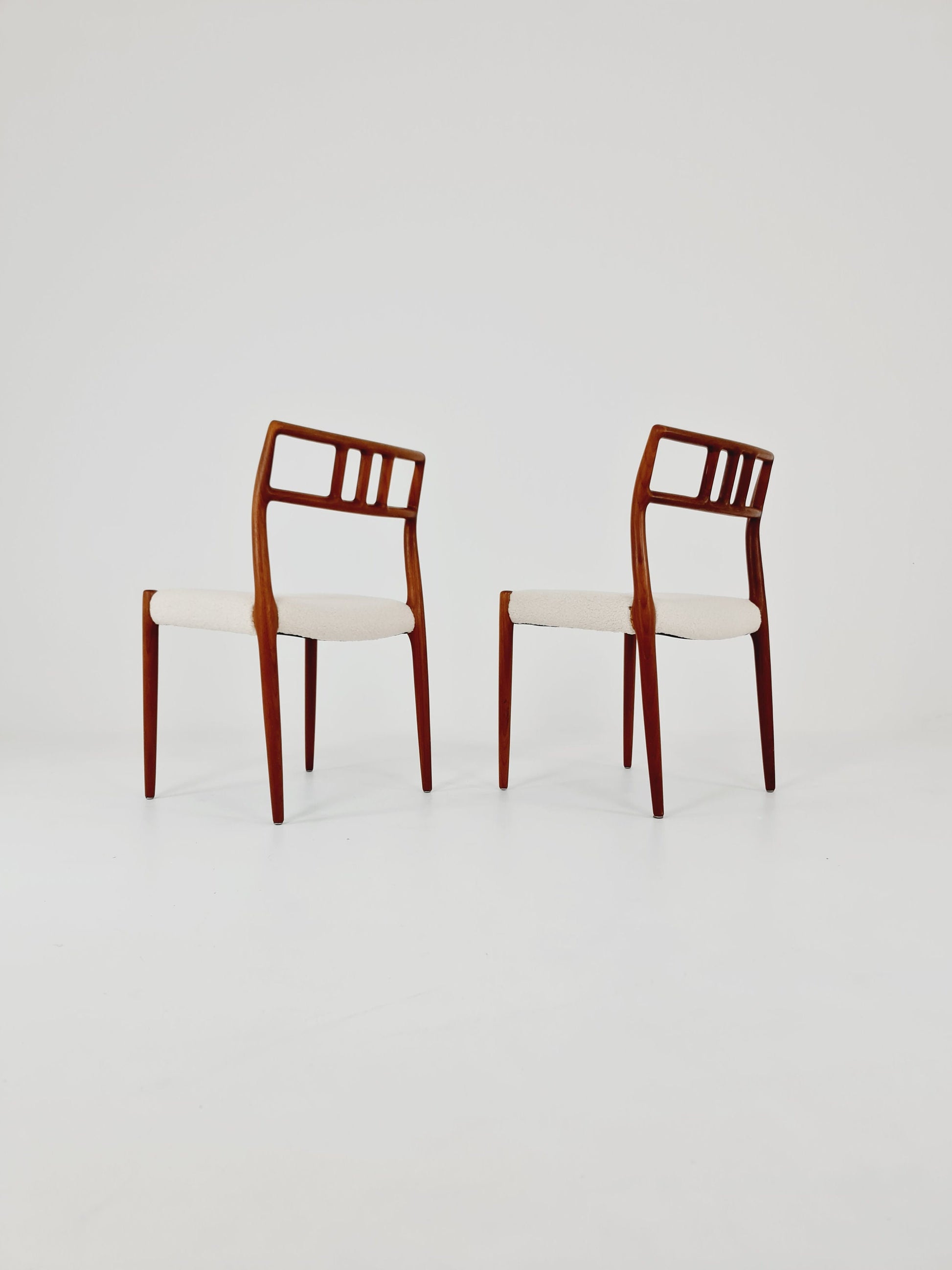 Vintage Danish teak dining charis With Teddy Fabric by Niels Otto Moller n: 79 , 1960s, set of 2