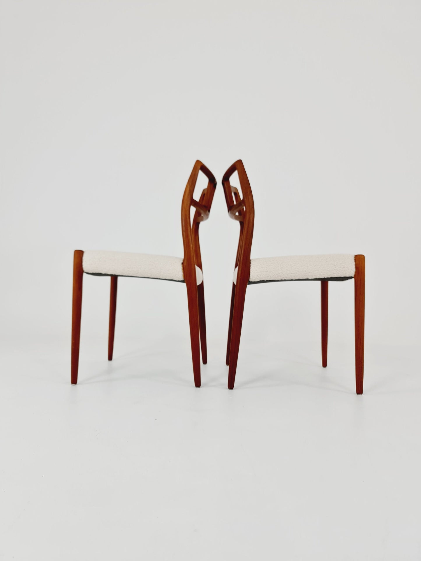 Vintage Danish teak dining charis With Teddy Fabric by Niels Otto Moller n: 79 , 1960s, set of 2