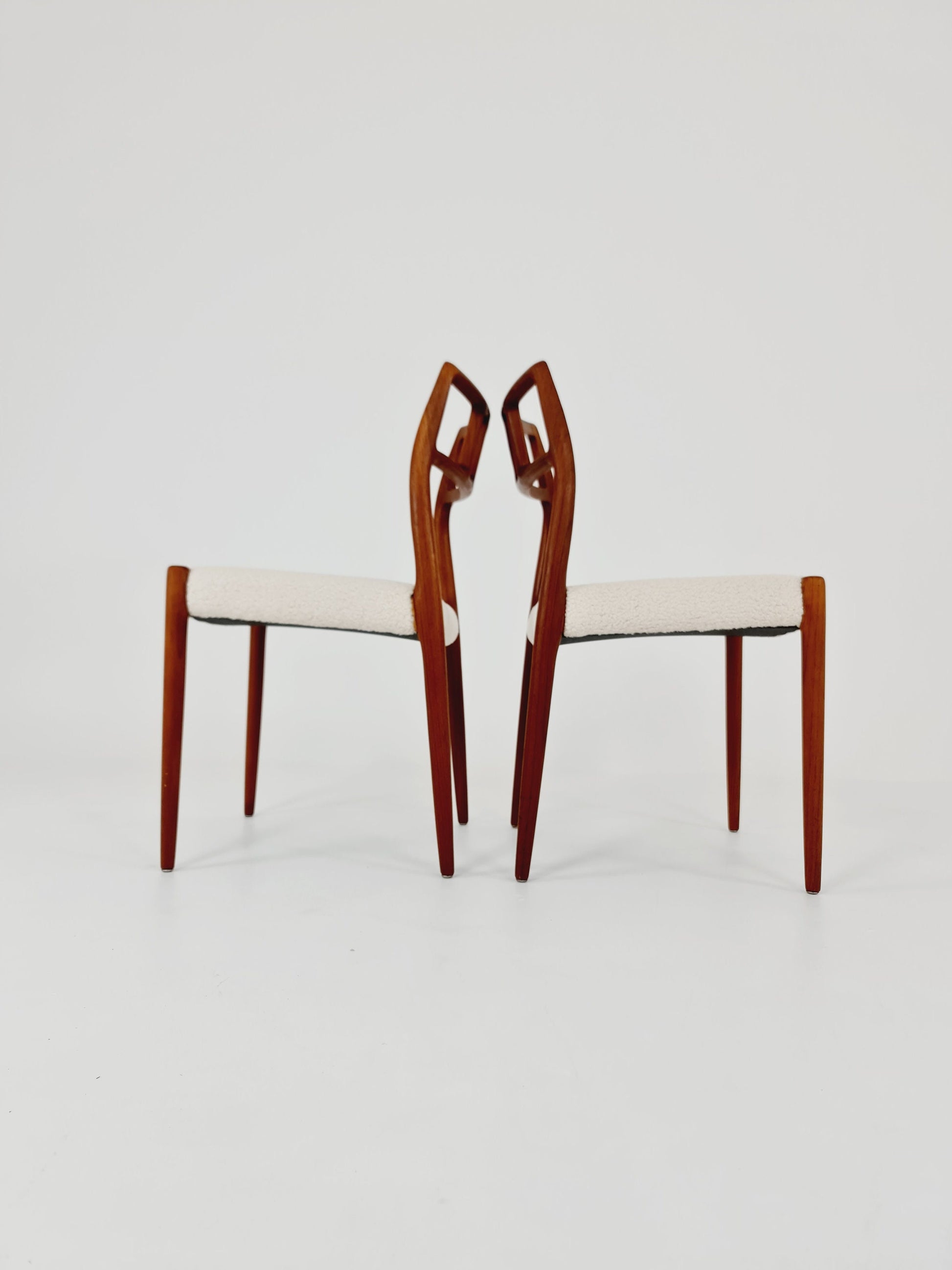 Vintage Danish teak dining charis With Teddy Fabric by Niels Otto Moller n: 79 , 1960s, set of 2