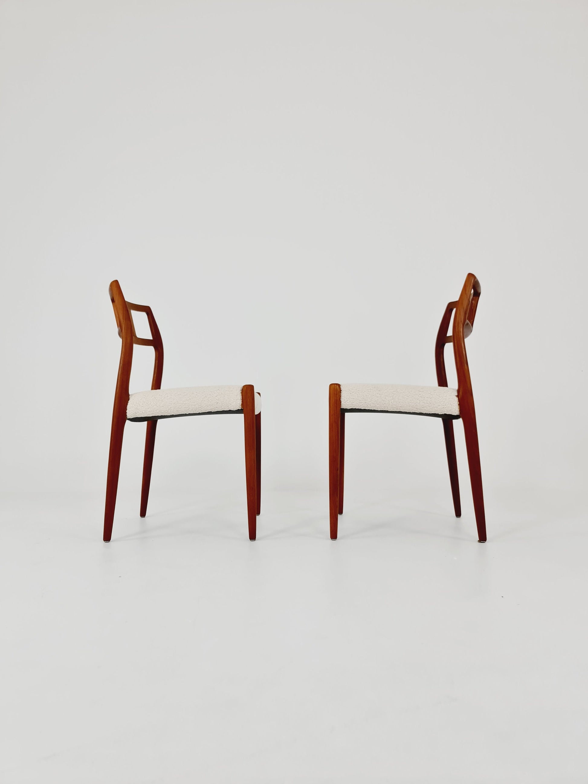 Vintage Danish teak dining charis With Teddy Fabric by Niels Otto Moller n: 79 , 1960s, set of 2