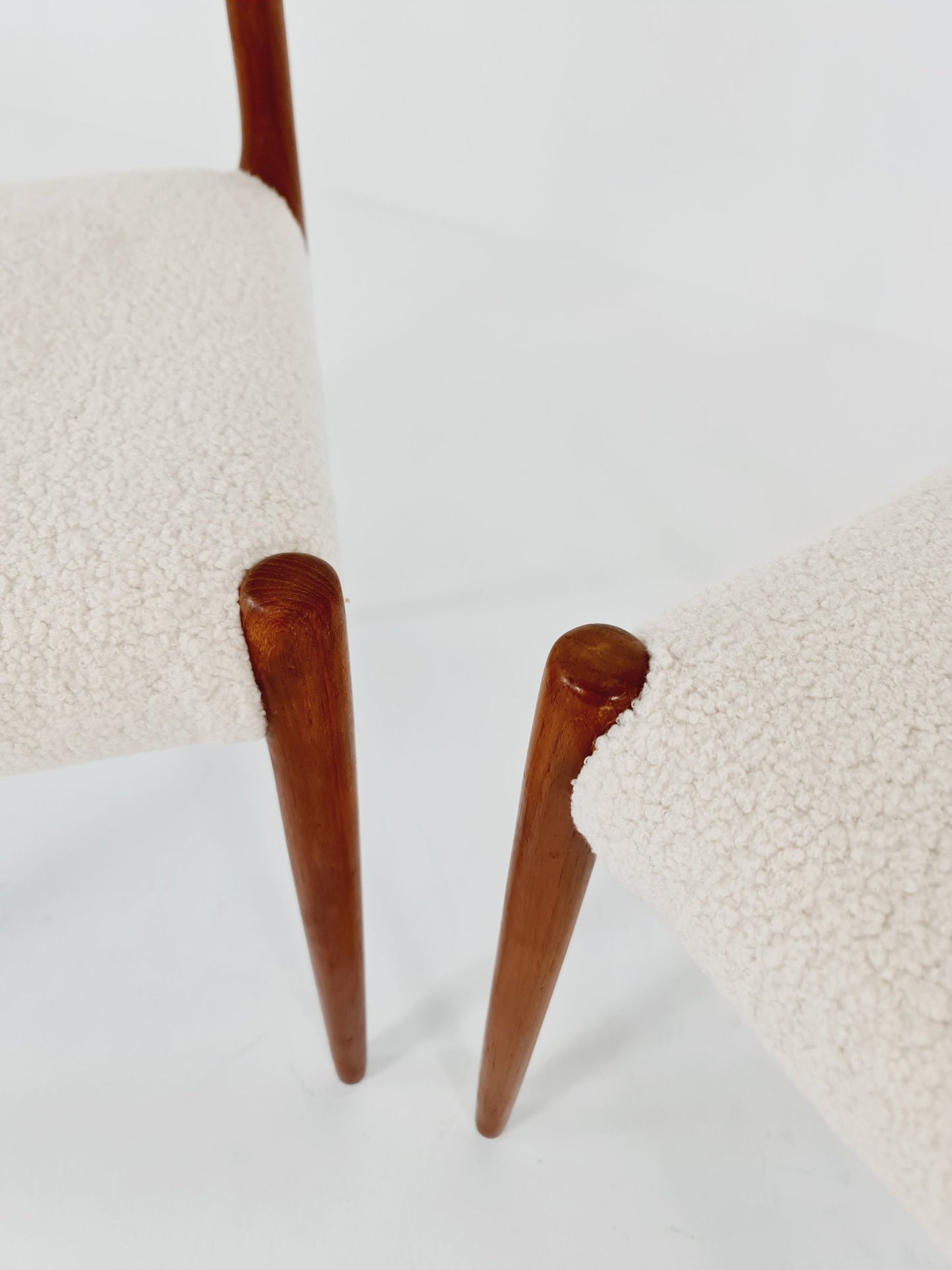 Vintage Danish teak dining charis With Teddy Fabric by Niels Otto Moller n: 79 , 1960s, set of 2