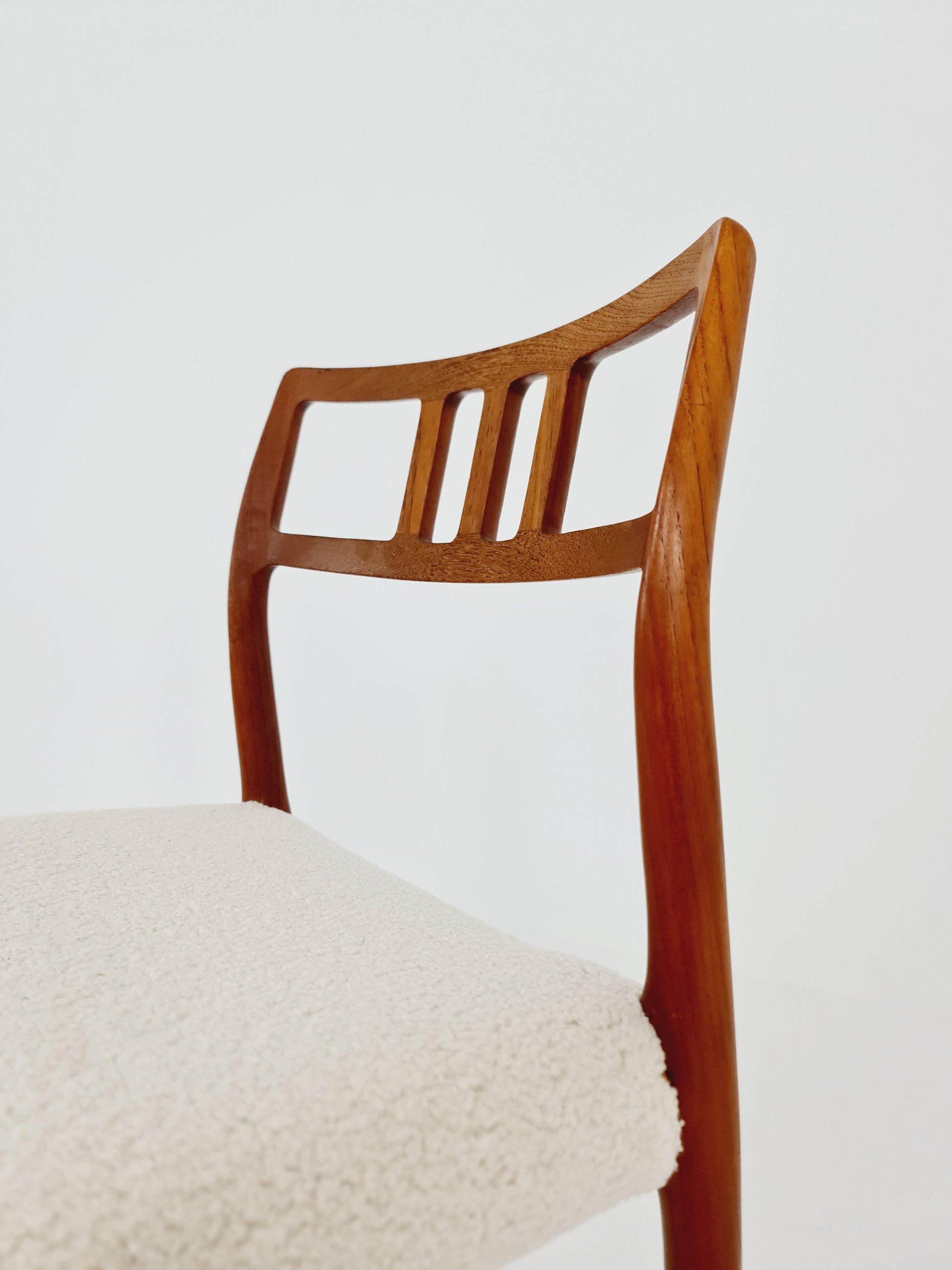 Vintage Danish teak dining charis With Teddy Fabric by Niels Otto Moller n: 79 , 1960s, set of 2