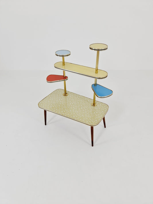 Rare Large German Plant Stand, Colorful Vintage Mid-Century Minimalist Indoor Plant Stand Side Table Retro flower table, 1950s