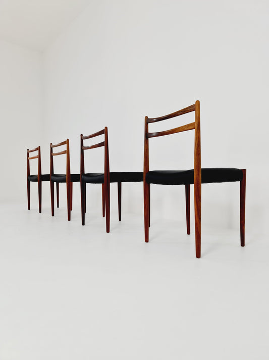 Mid Century German Rio Rosewood and leather chair by Lübke, 1960s Set of 4