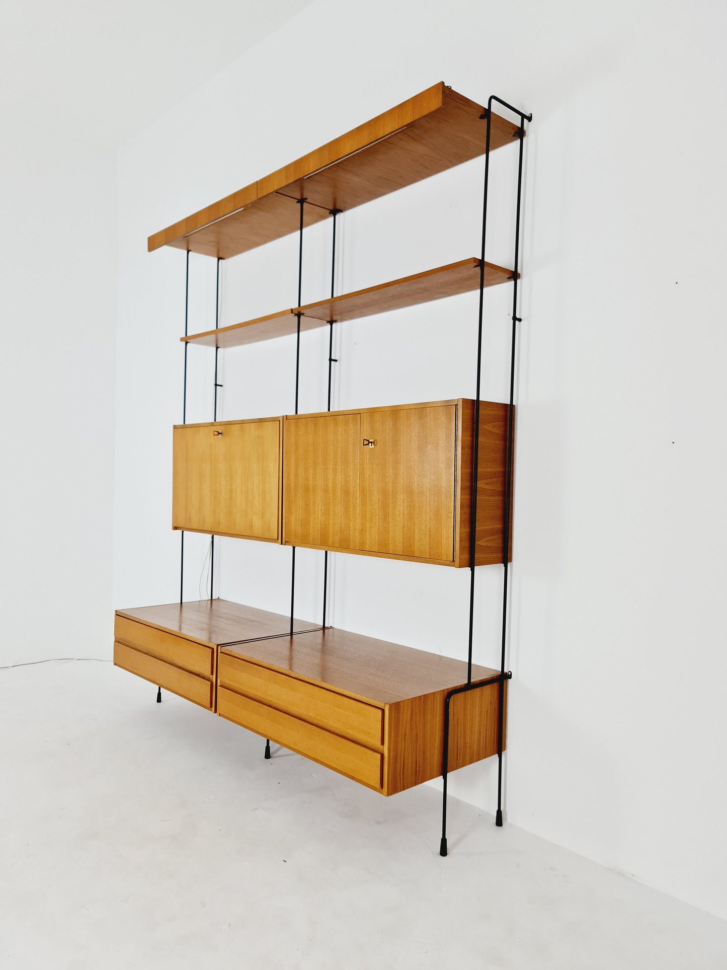 Mid century Teak 8 pieces shelving unit by Hilker for Omnia, Germany 1960s