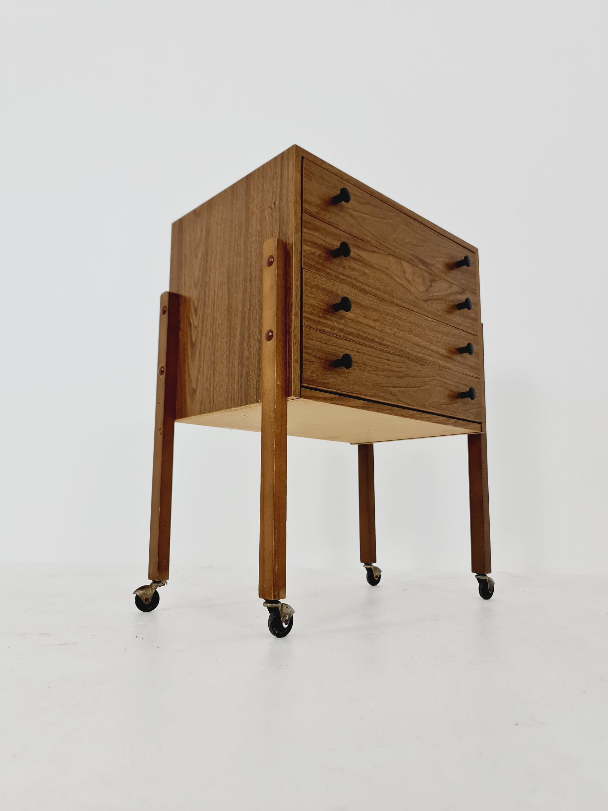 Vintage walnut sweing table/ side table cabinet, 1960s