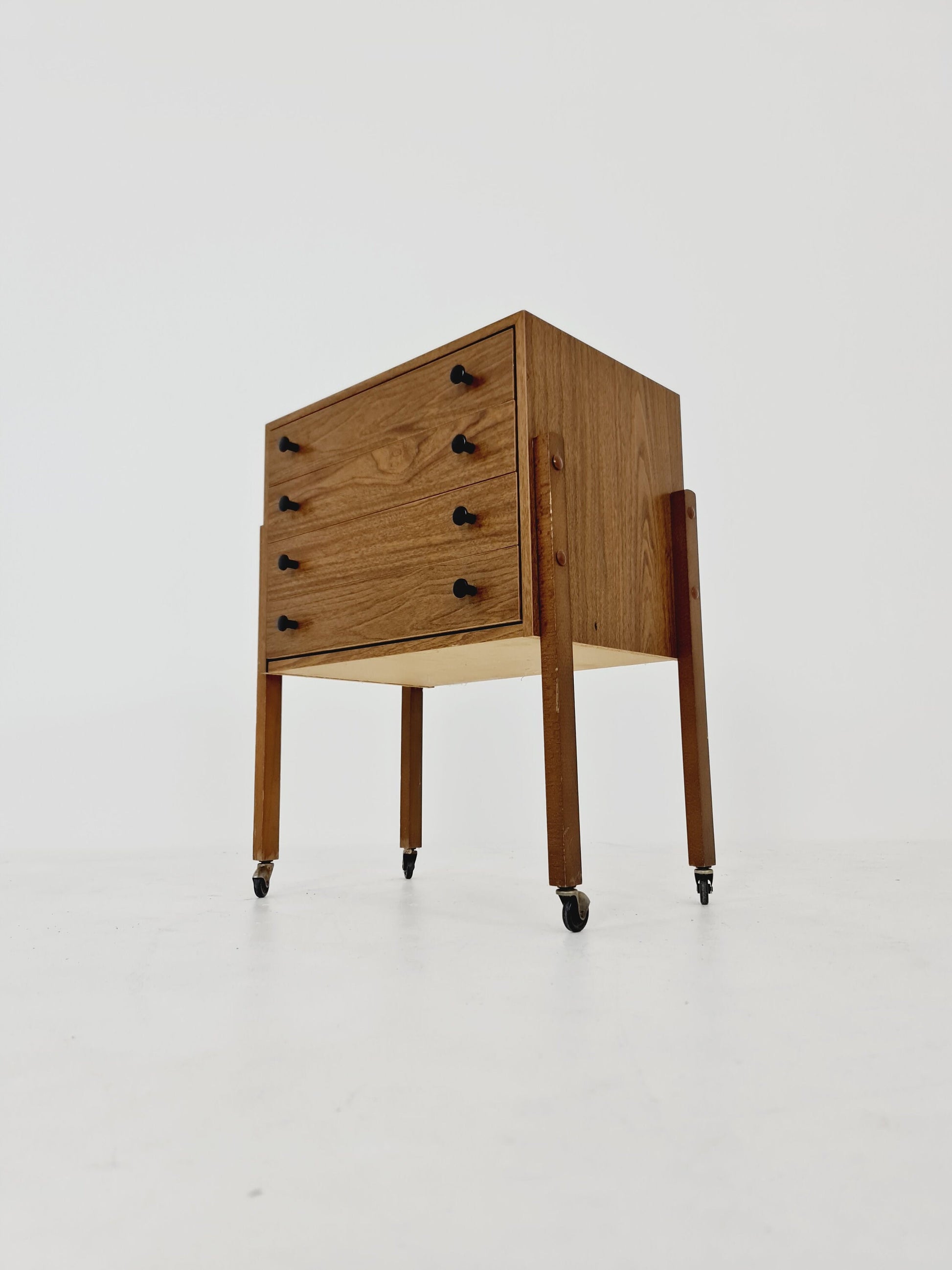 Vintage walnut sweing table/ side table cabinet, 1960s