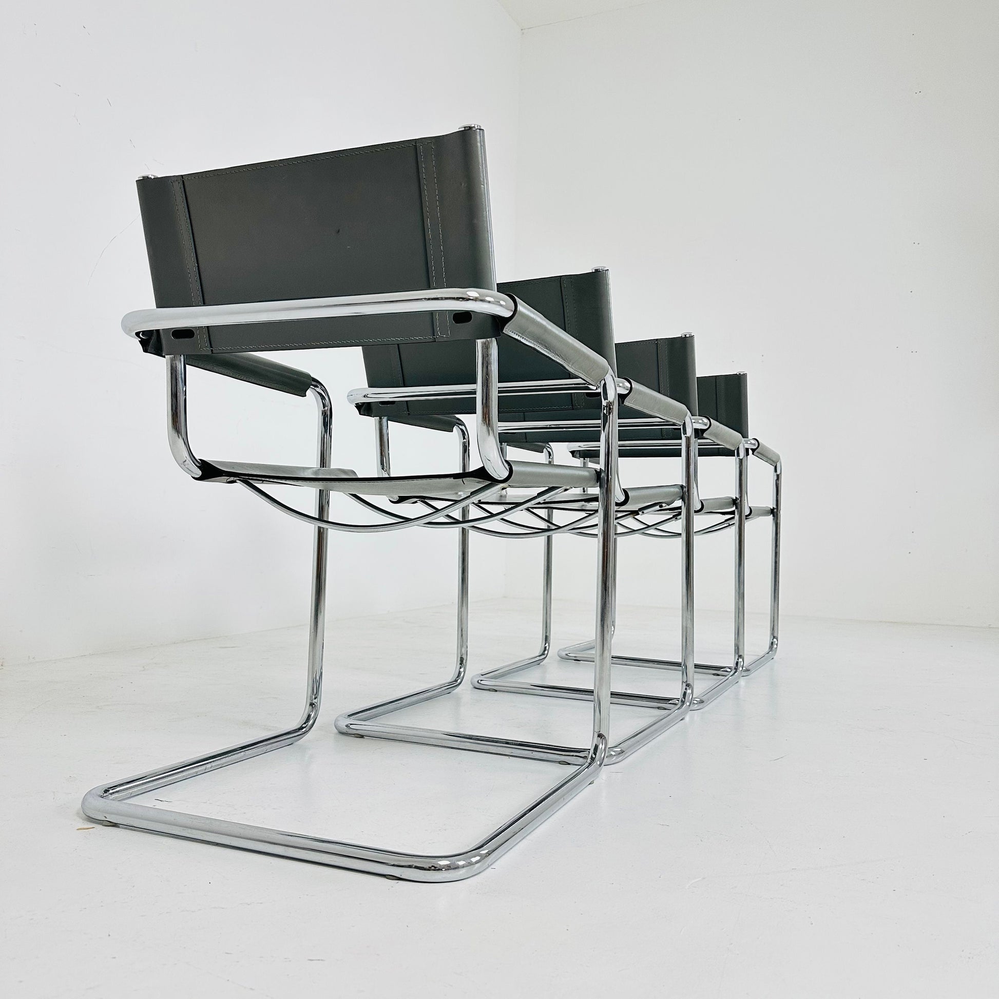 Set of 4 vintage Matteo Grassi Mg5 leather cantilever chairs by Mart Stam italy 1980s