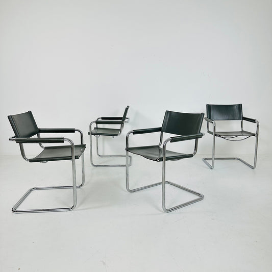 Set of 4 vintage Matteo Grassi Mg5 leather cantilever chairs by Mart Stam italy 1980s