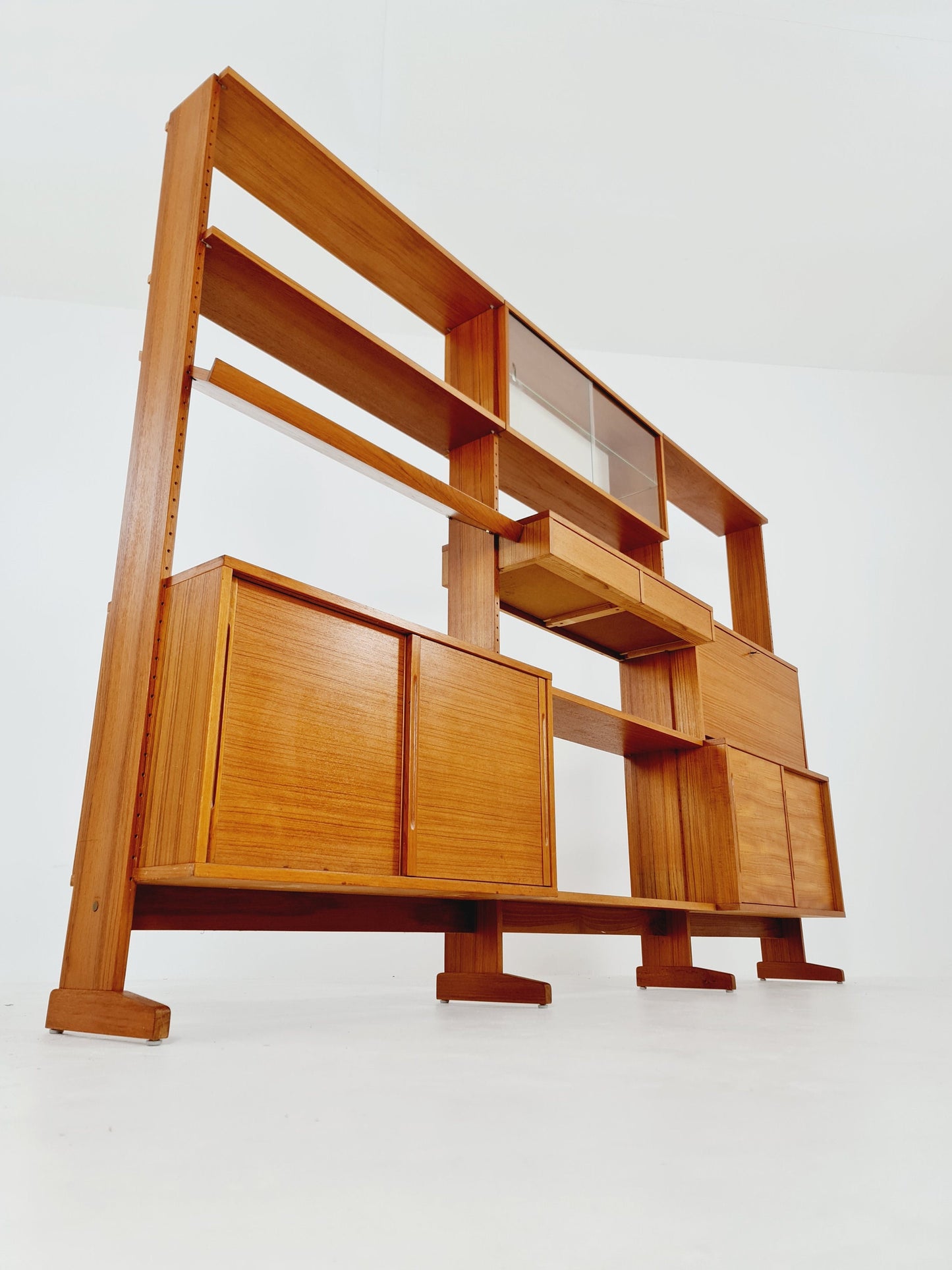 Danish teak room divider modular vintage library bookcase shelf-system by L Chr Larsen & Søn, 1960s