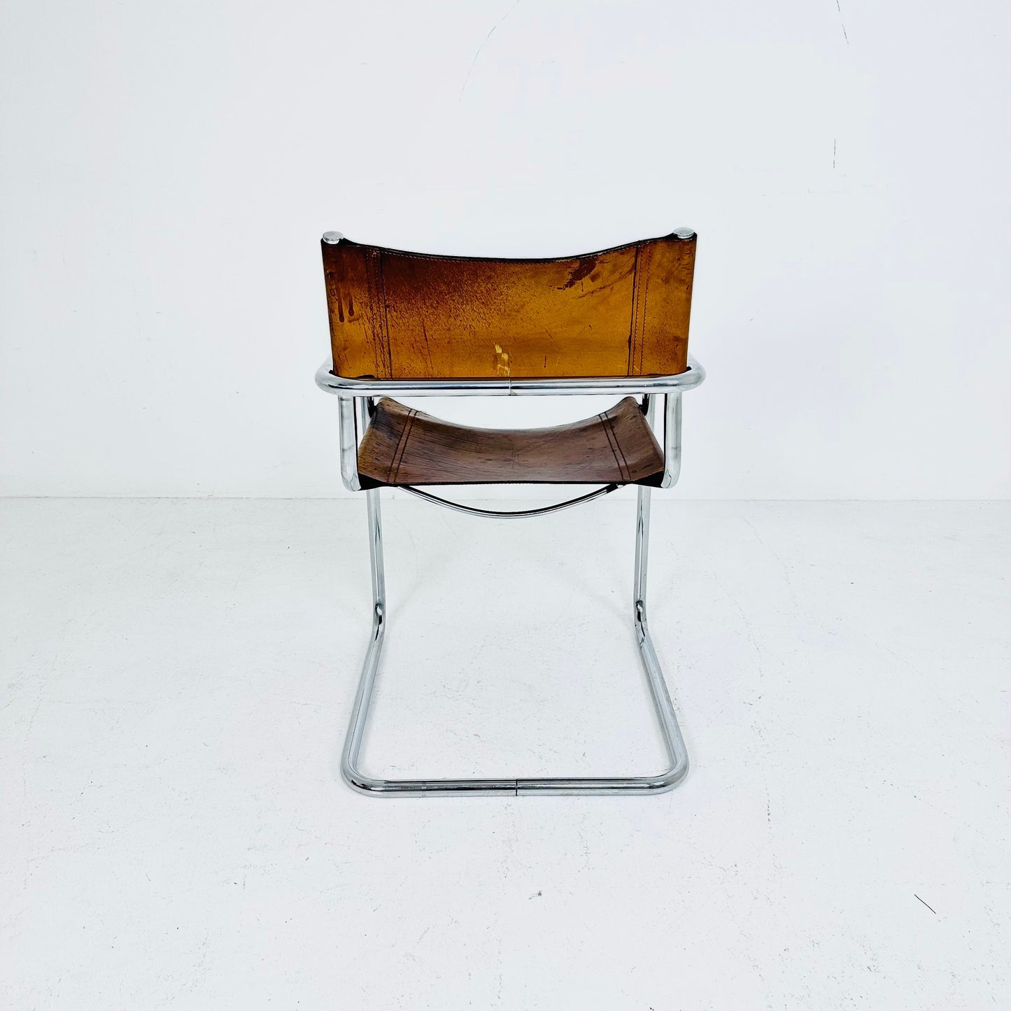 1 of 3 Vintage Model S34 Cognac Saddle Leather Dining Chairs by Mart Stam & Marcel Breuer 1980s