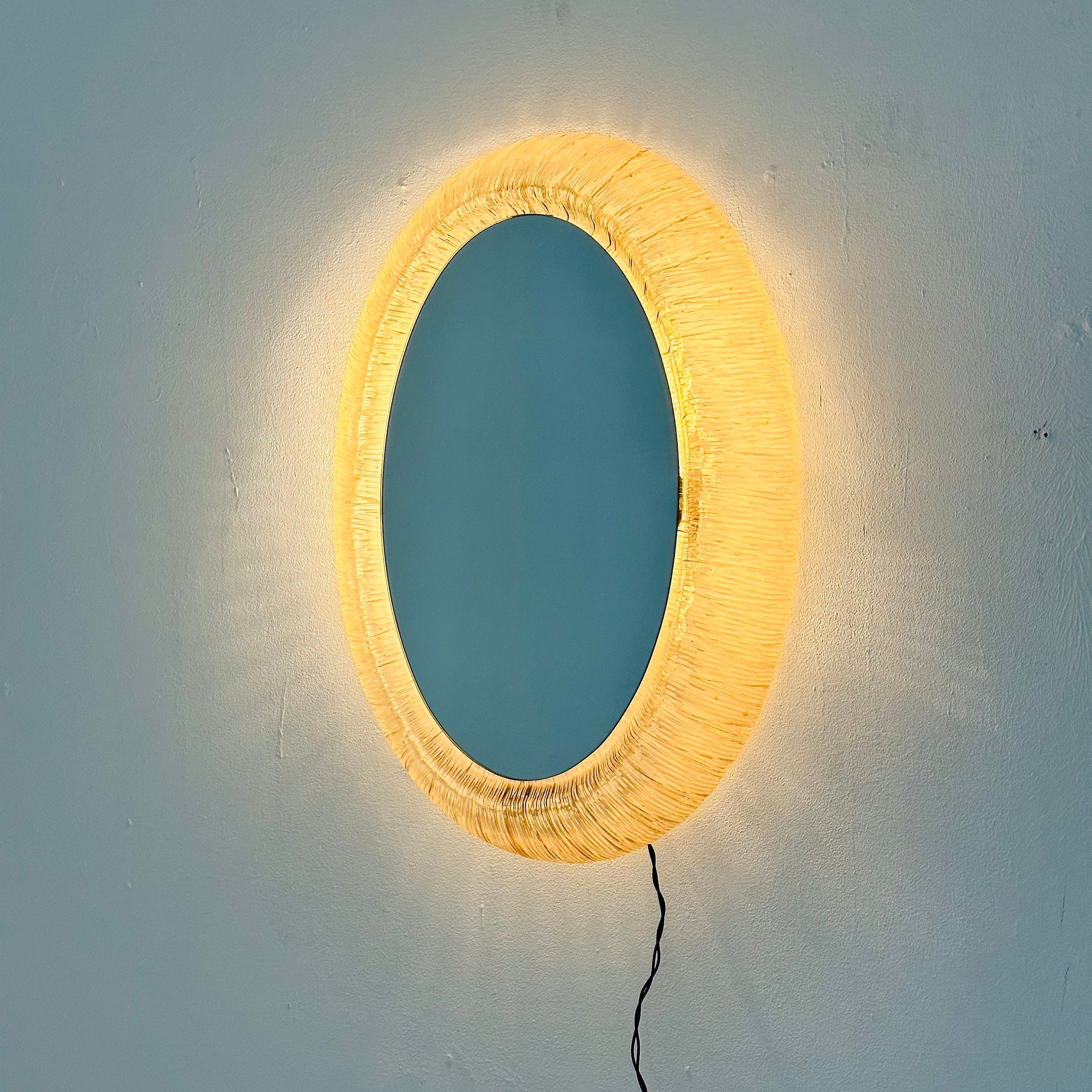Mid century oval mirror with lighting & plexiglass edge 1960s