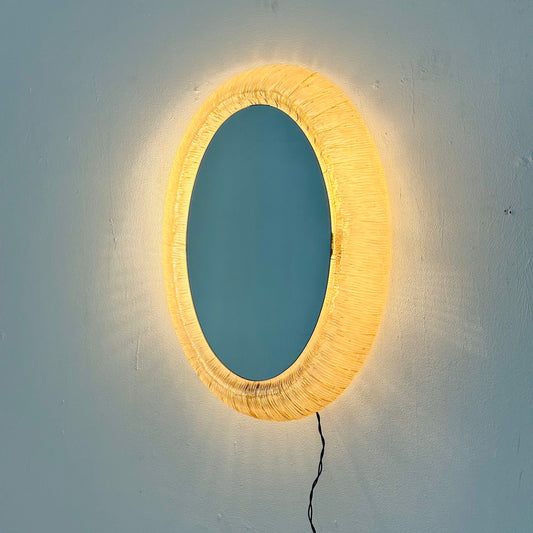 Mid century oval mirror with lighting & plexiglass edge 1960s