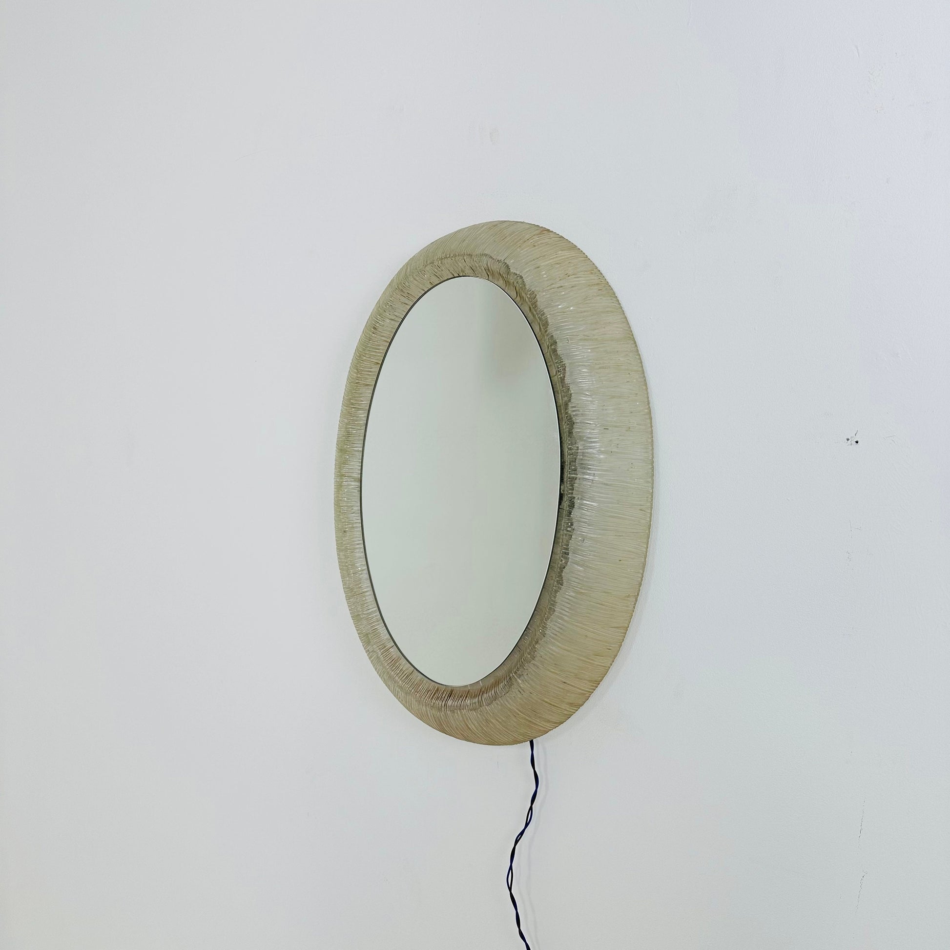 Mid century oval mirror with lighting & plexiglass edge 1960s