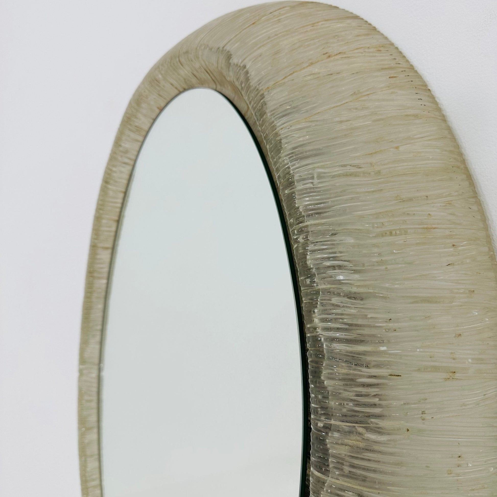 Mid century oval mirror with lighting & plexiglass edge 1960s