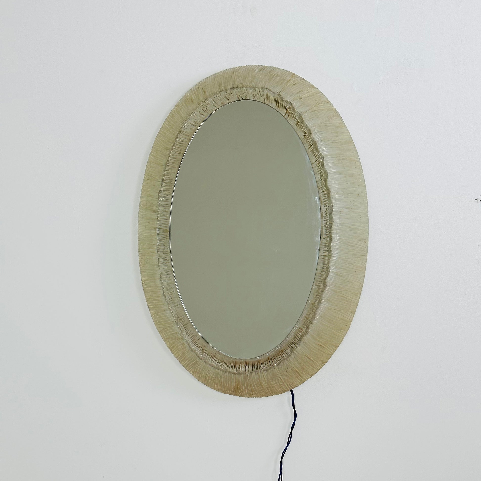 Mid century oval mirror with lighting & plexiglass edge 1960s