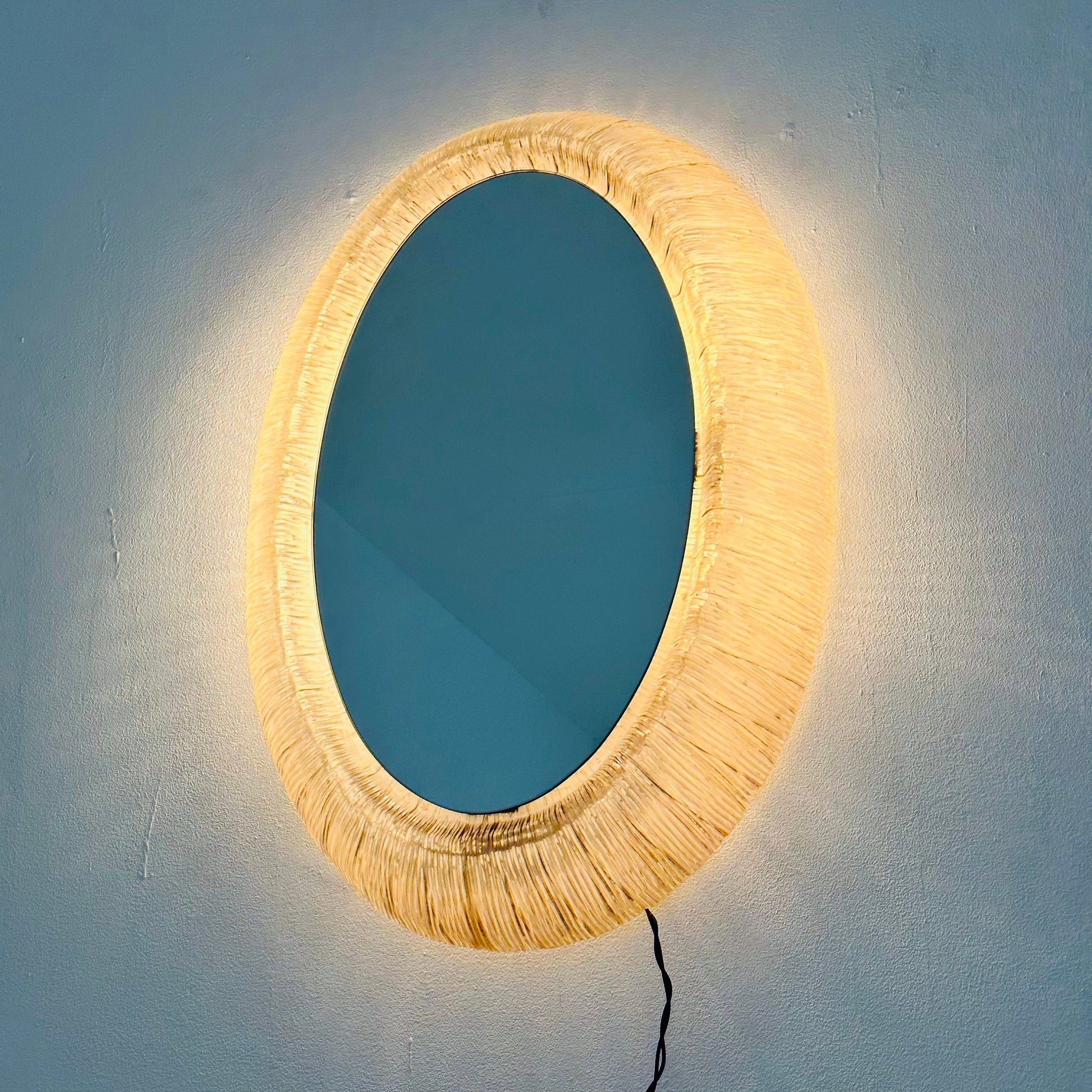 Mid century oval mirror with lighting & plexiglass edge 1960s