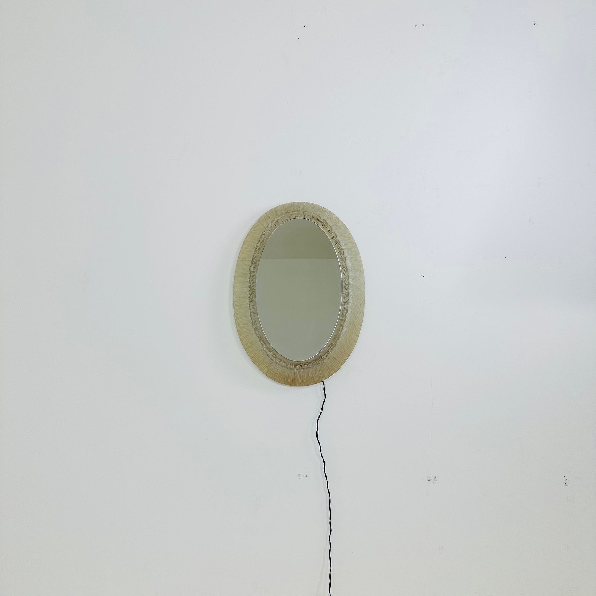 Mid century oval mirror with lighting & plexiglass edge 1960s