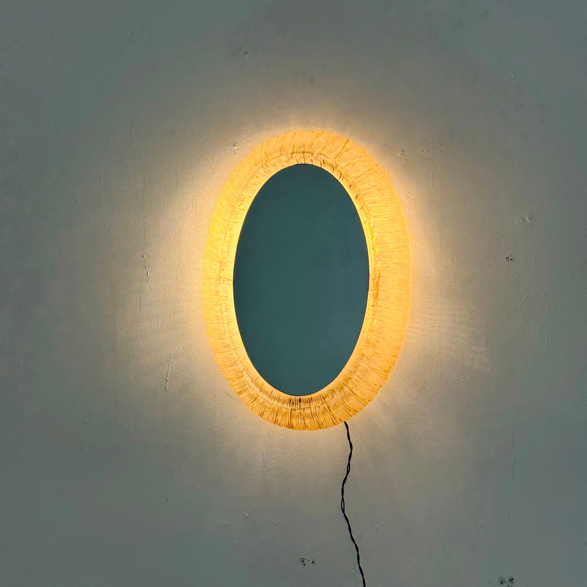 Mid century oval mirror with lighting & plexiglass edge 1960s