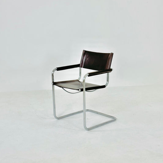1 of 2 vintage B34 dark chocolate Color leather cantilevered chairs by Mart Stam for Jox Interni italy 1980s