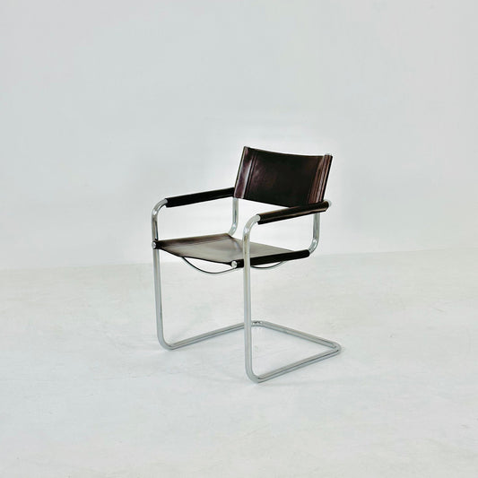 1 of 2 vintage B34 dark chocolate Color leather cantilevered chairs by Mart Stam for Jox Interni italy 1980s