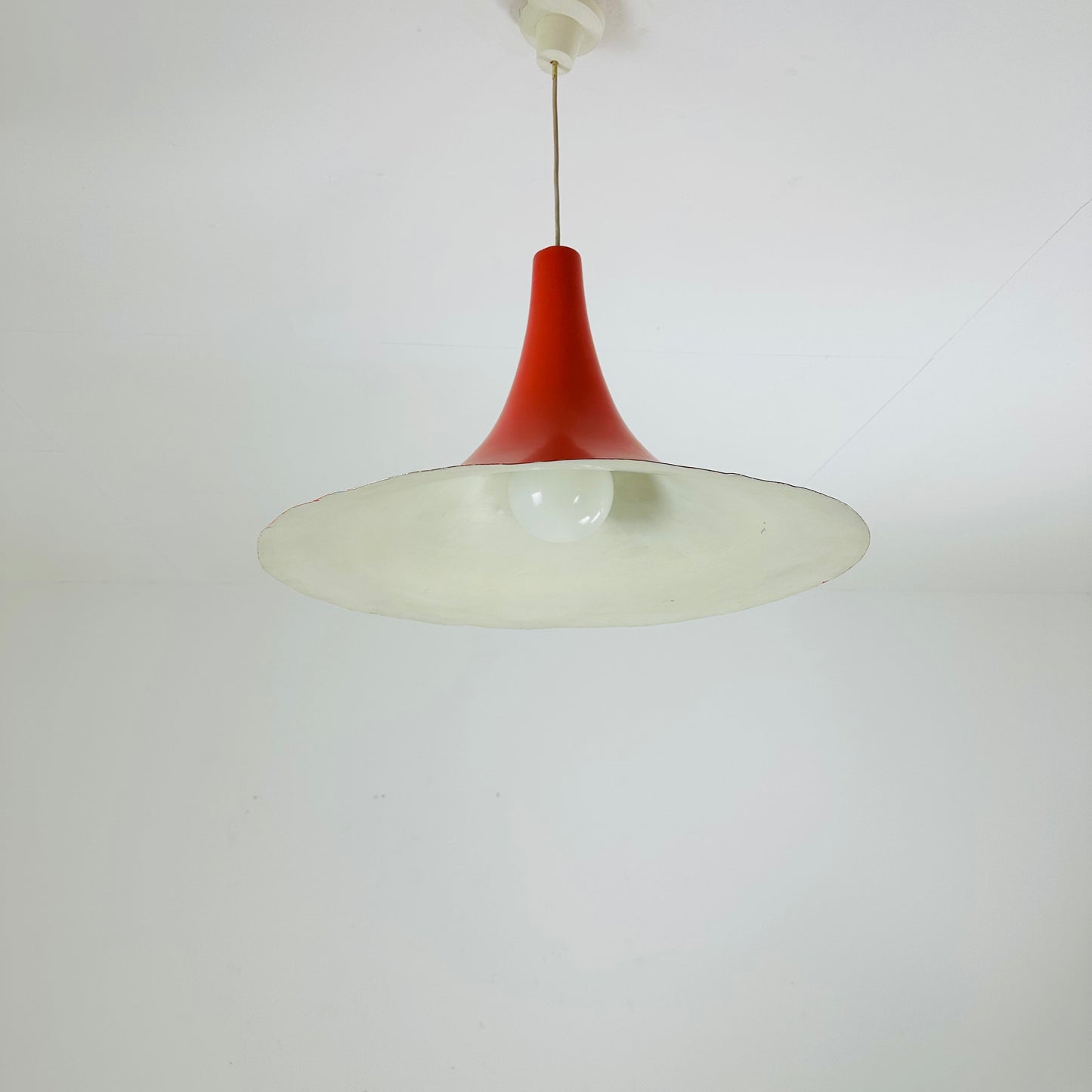 Mid century Danish red semi pendant light 1960s