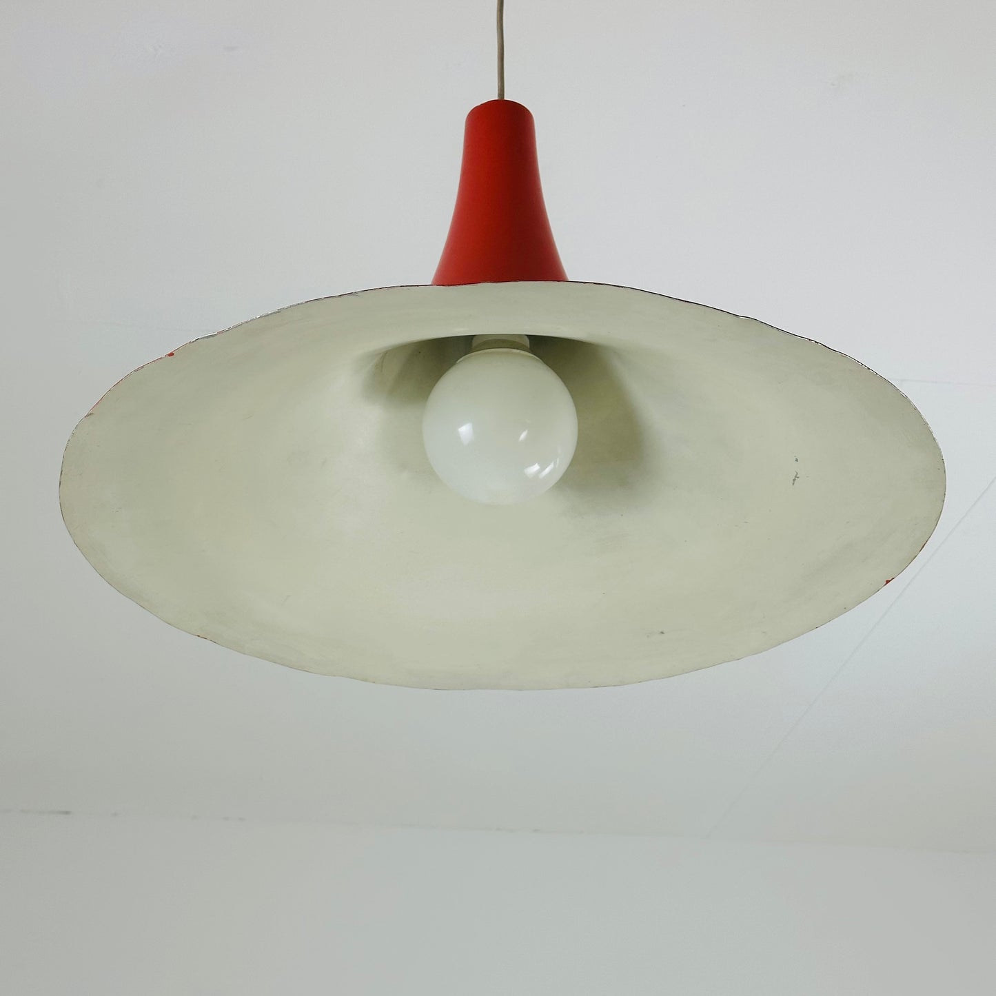Mid century Danish red semi pendant light 1960s